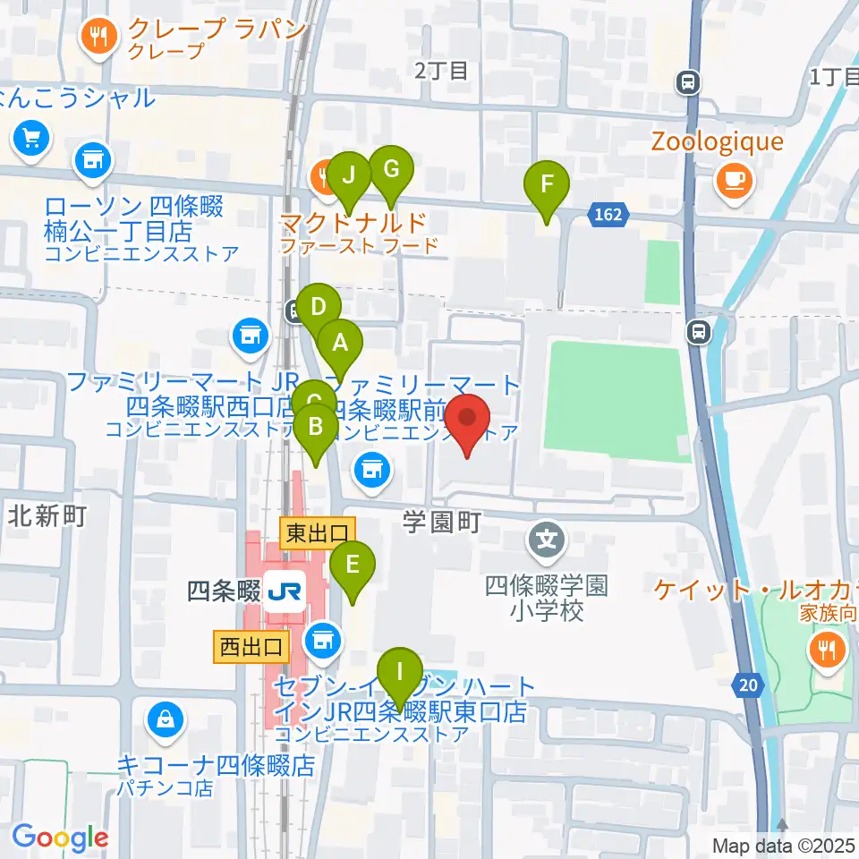 四條畷学園音楽教室周辺のファミレス・ファーストフード一覧地図