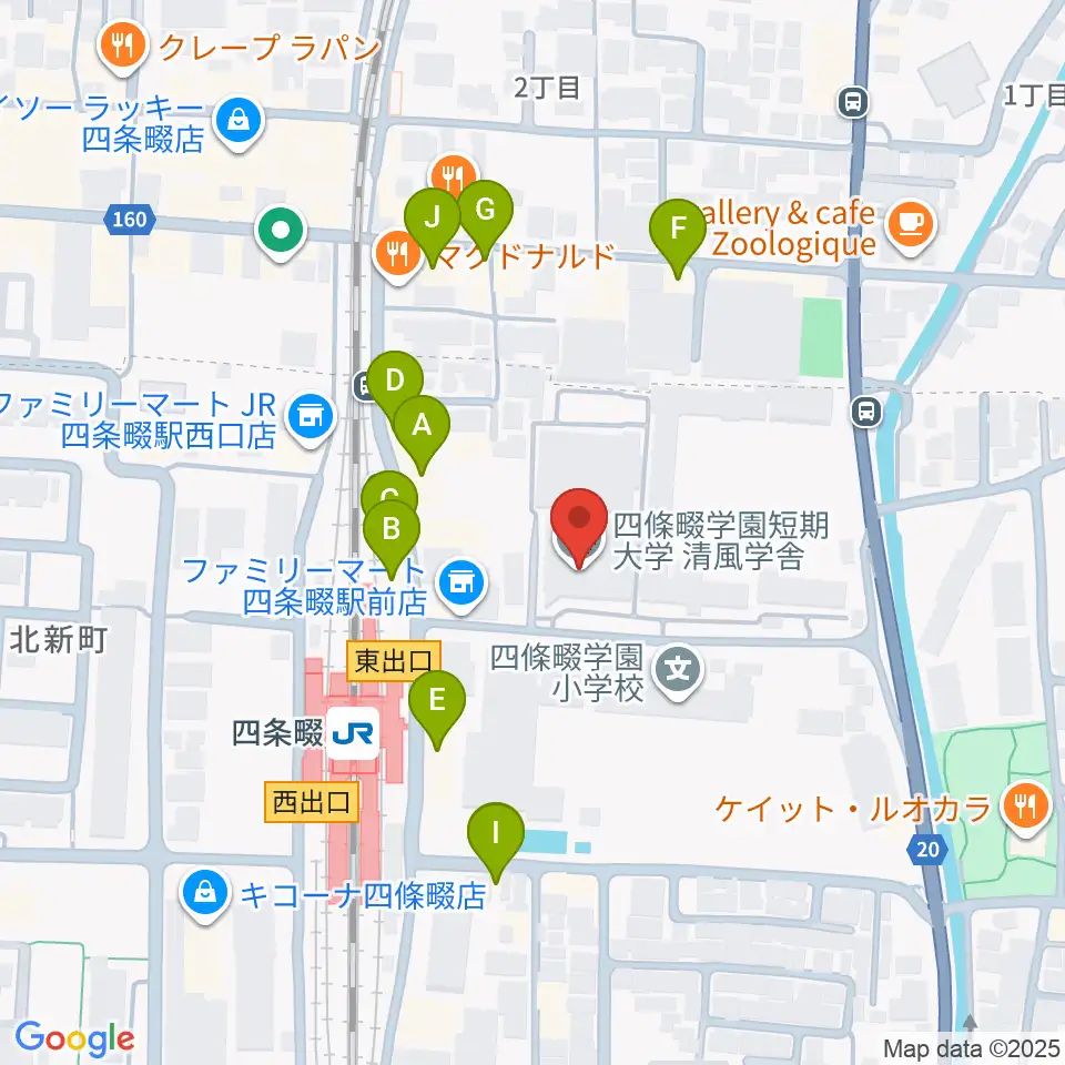 四條畷学園音楽教室周辺のファミレス・ファーストフード一覧地図