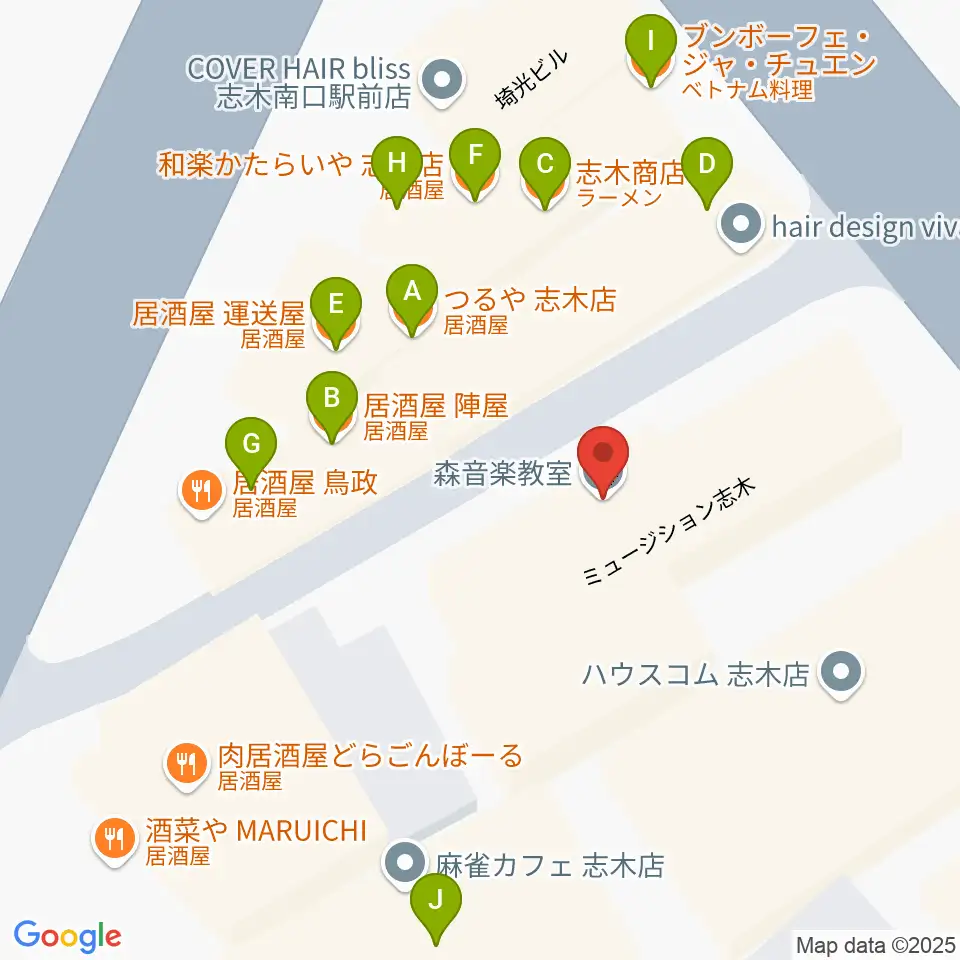 森音楽教室周辺のファミレス・ファーストフード一覧地図
