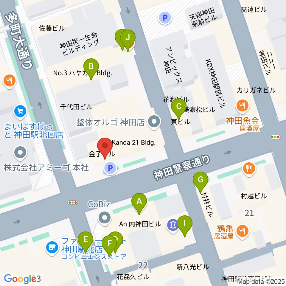 神田音楽学校周辺のファミレス・ファーストフード一覧地図