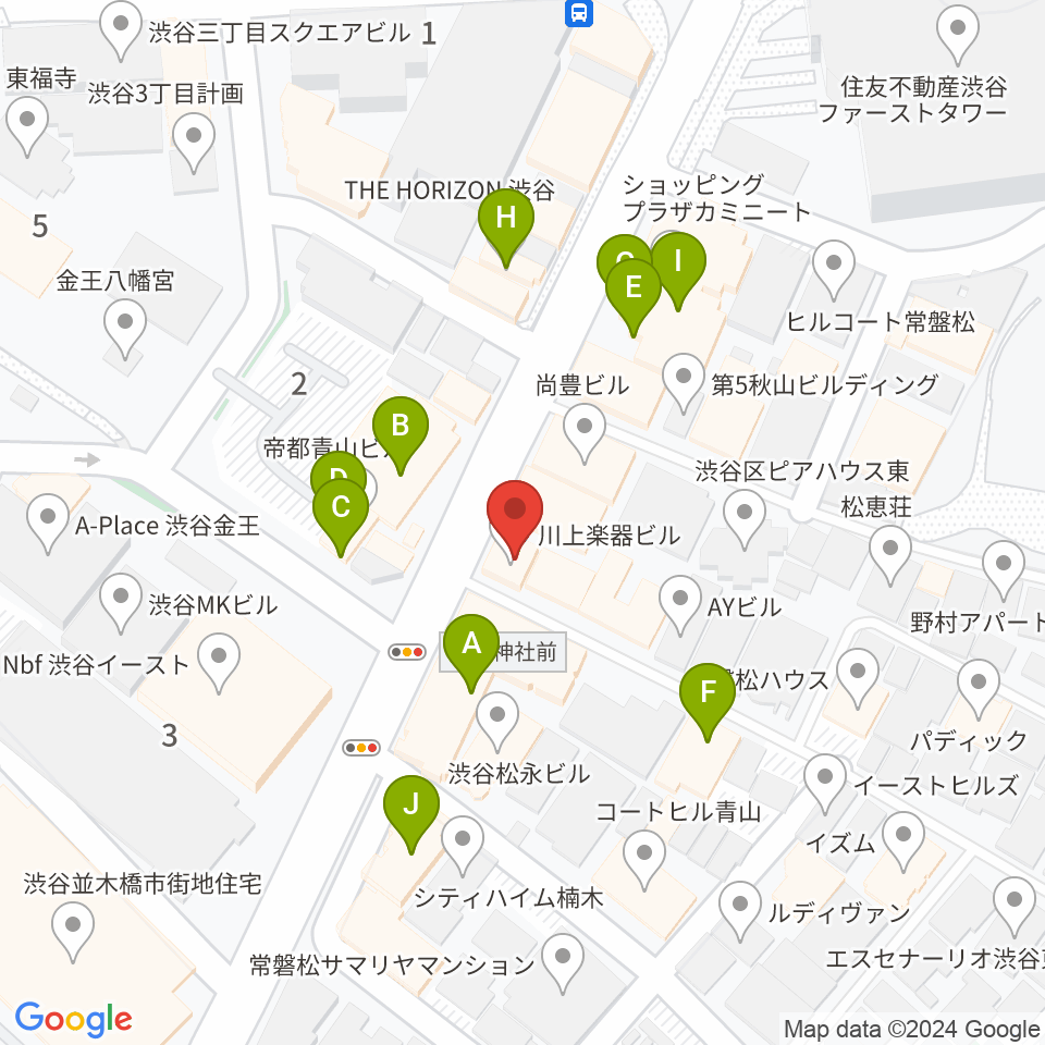 川上楽器 渋谷センター周辺のファミレス・ファーストフード一覧地図