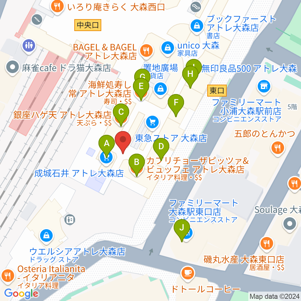 よみうりカルチャー大森周辺のファミレス・ファーストフード一覧地図