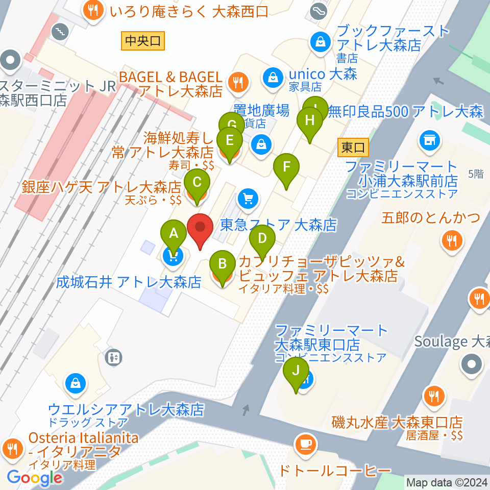 よみうりカルチャー大森周辺のファミレス・ファーストフード一覧地図