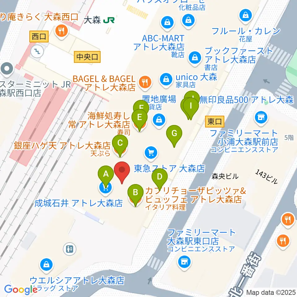 よみうりカルチャー大森周辺のファミレス・ファーストフード一覧地図