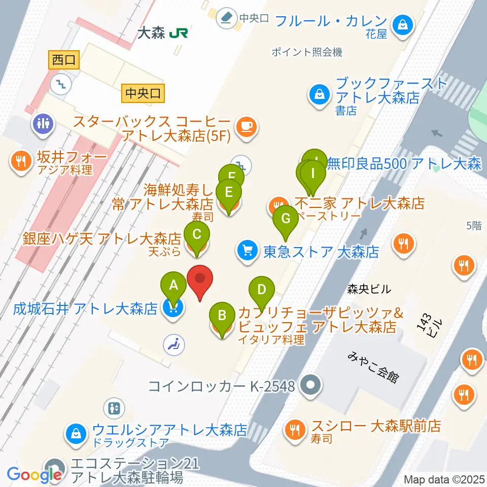 よみうりカルチャー大森周辺のファミレス・ファーストフード一覧地図