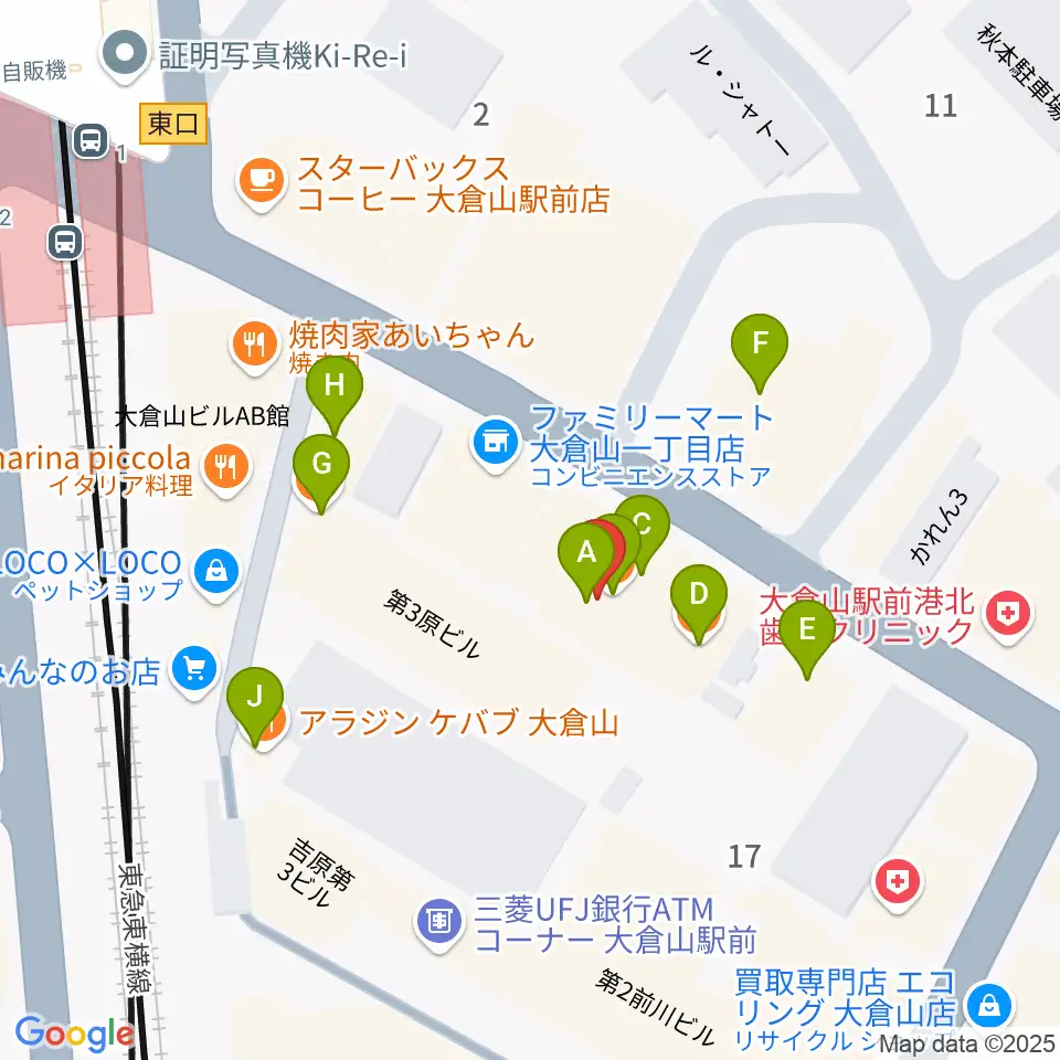 大倉山音楽美術センター周辺のファミレス・ファーストフード一覧地図