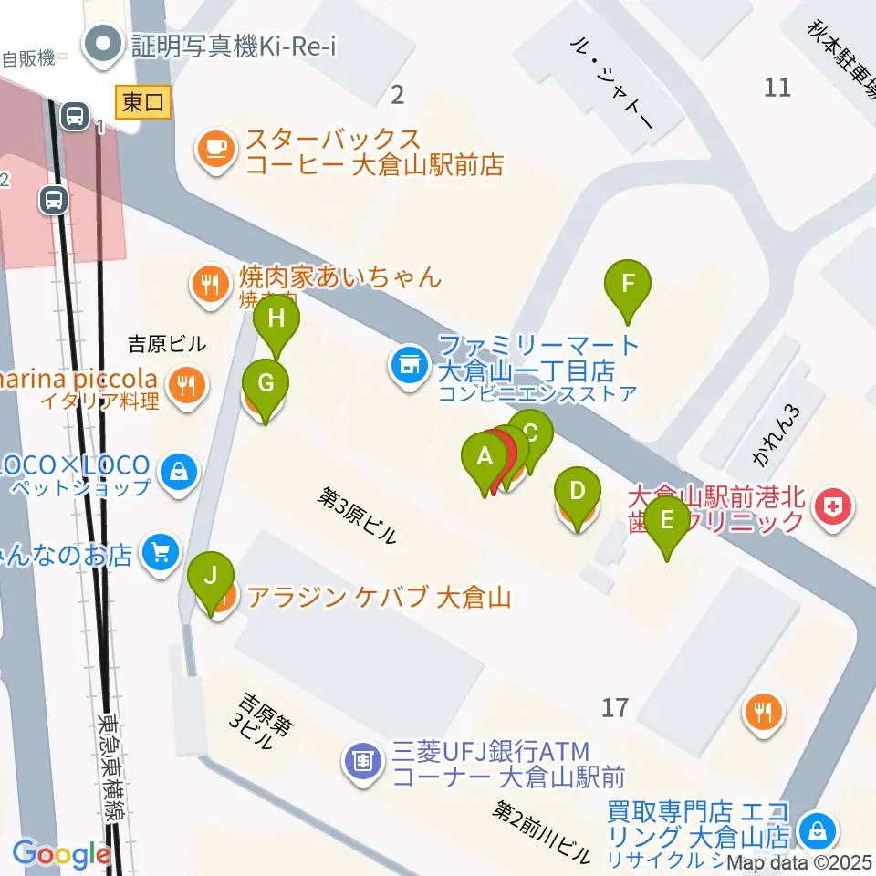 大倉山音楽美術センター周辺のファミレス・ファーストフード一覧地図