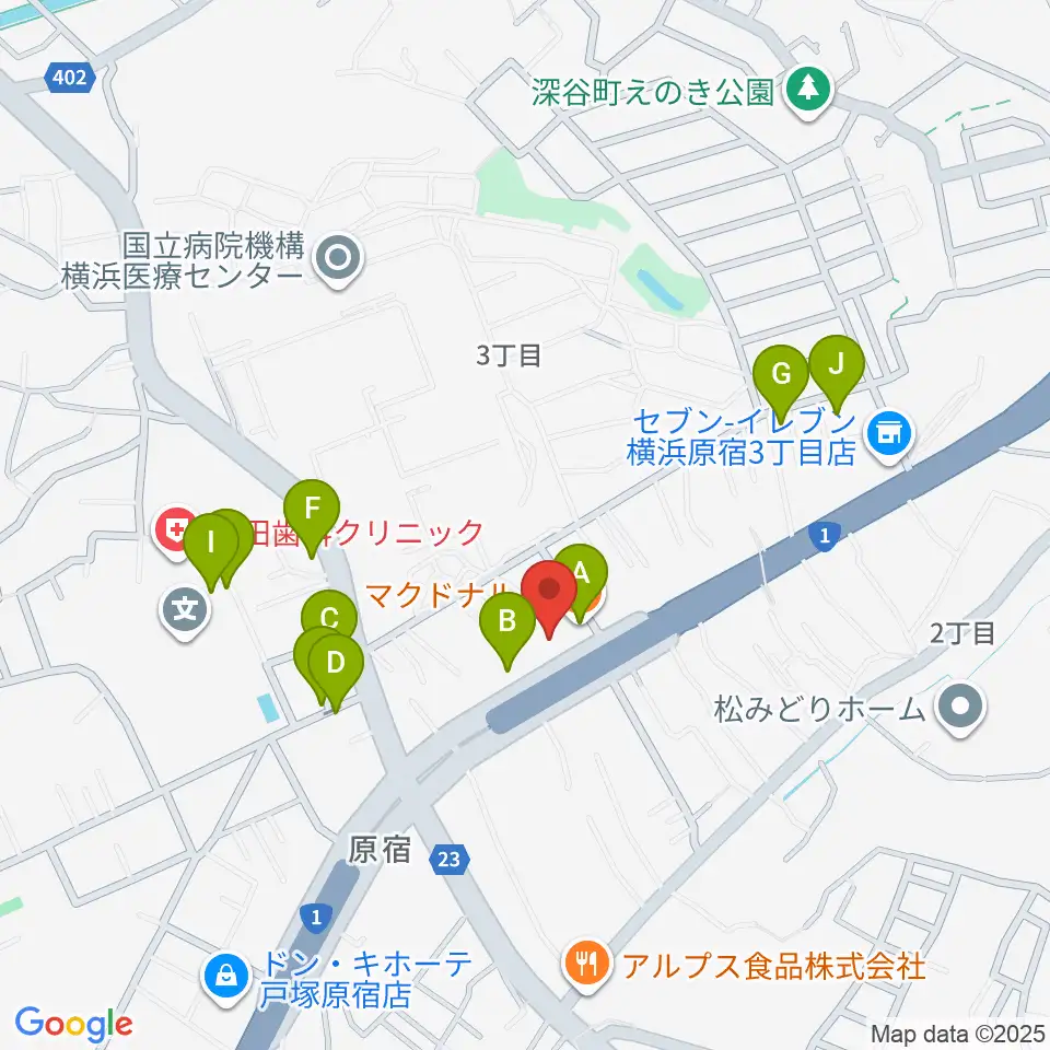 原宿音楽教室＆カルチャースクール周辺のファミレス・ファーストフード一覧地図