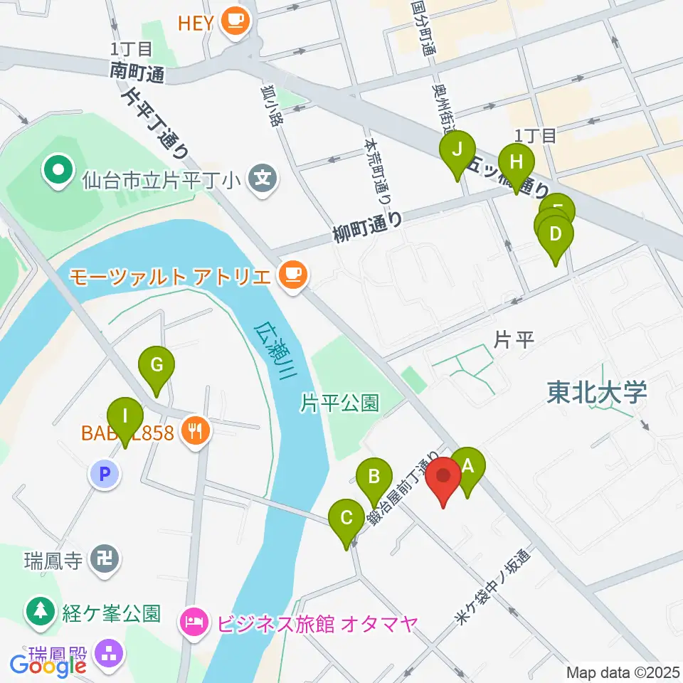仙台ギター教室 米ヶ袋教室周辺のファミレス・ファーストフード一覧地図