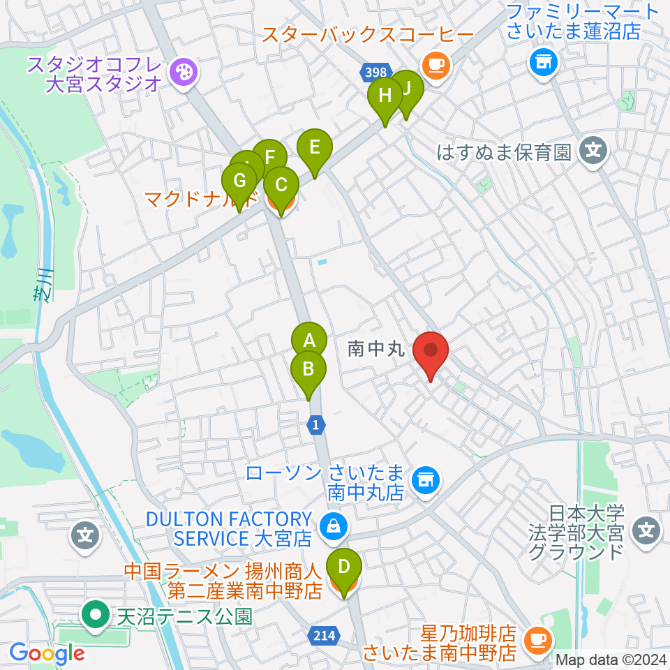 星の音楽教室周辺のファミレス・ファーストフード一覧地図