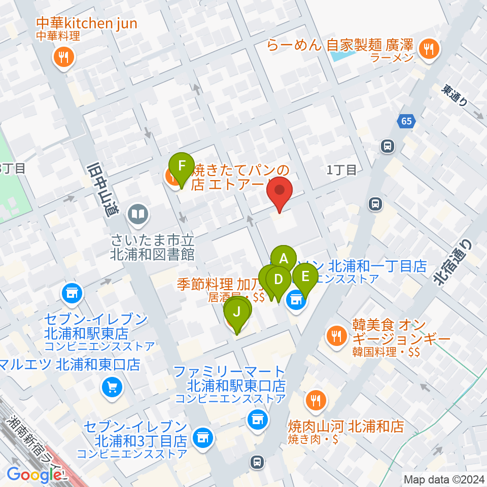 シバタ音楽教室周辺のファミレス・ファーストフード一覧地図