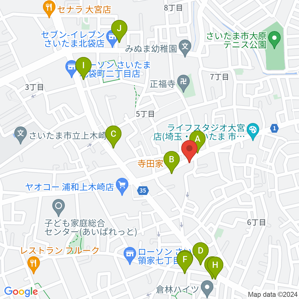 深川音楽教室周辺のファミレス・ファーストフード一覧地図