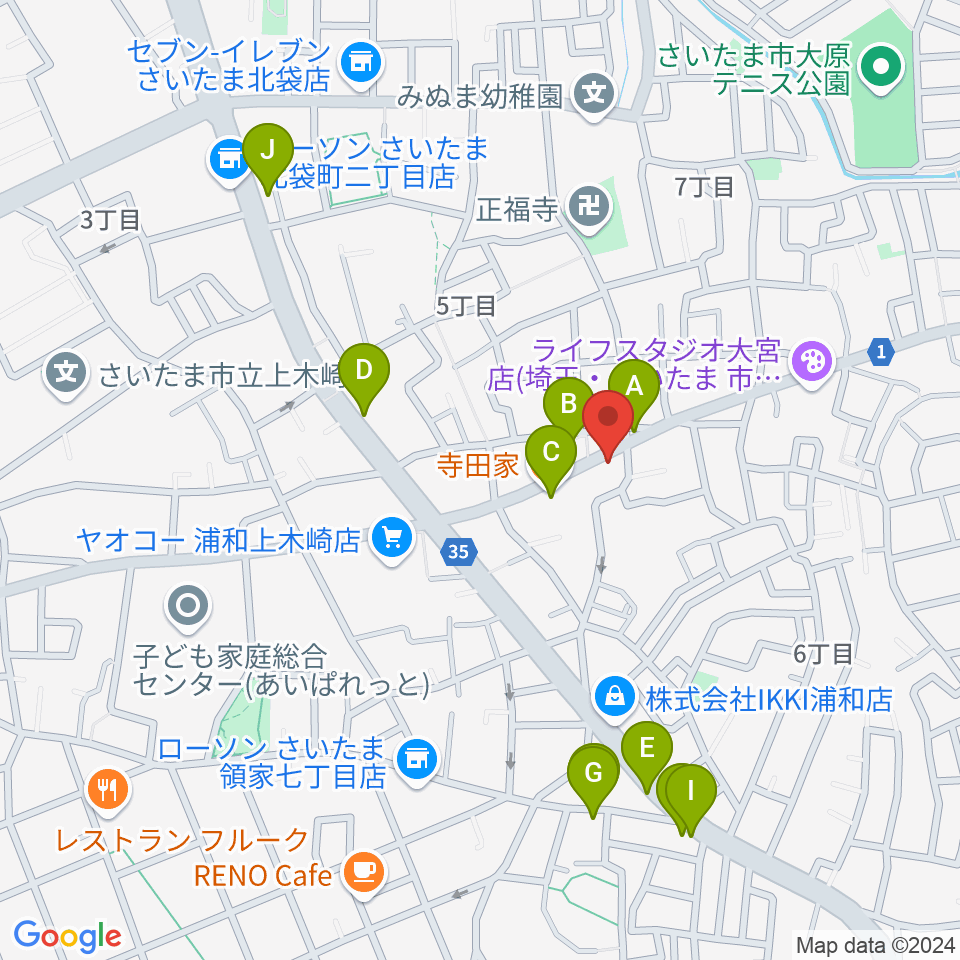 深川音楽教室周辺のファミレス・ファーストフード一覧地図