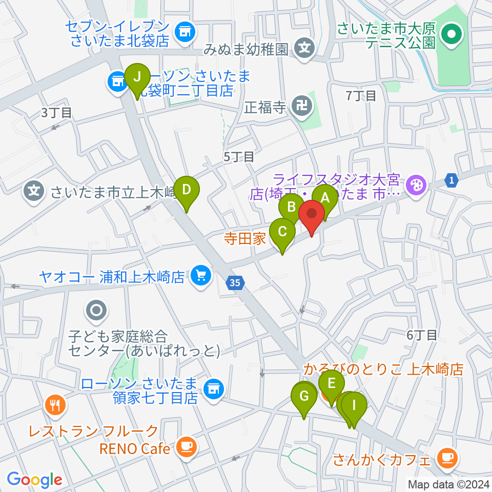 深川音楽教室周辺のファミレス・ファーストフード一覧地図