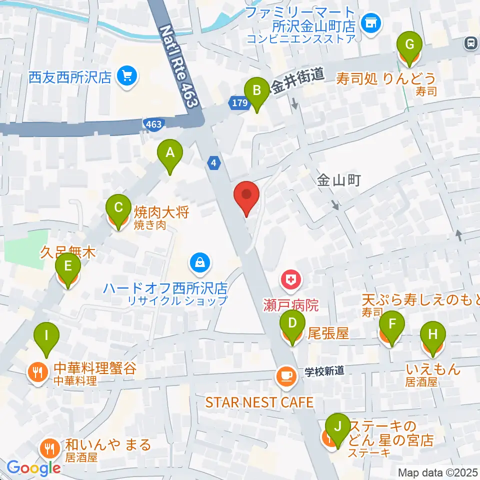 中冨楽器 金山町店周辺のファミレス・ファーストフード一覧地図
