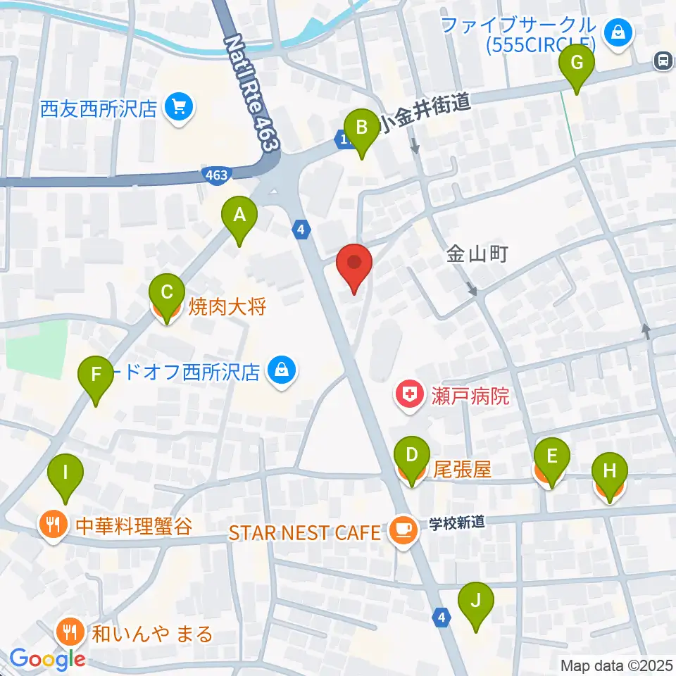 なかとみ ピアノフルート教室周辺のファミレス・ファーストフード一覧地図