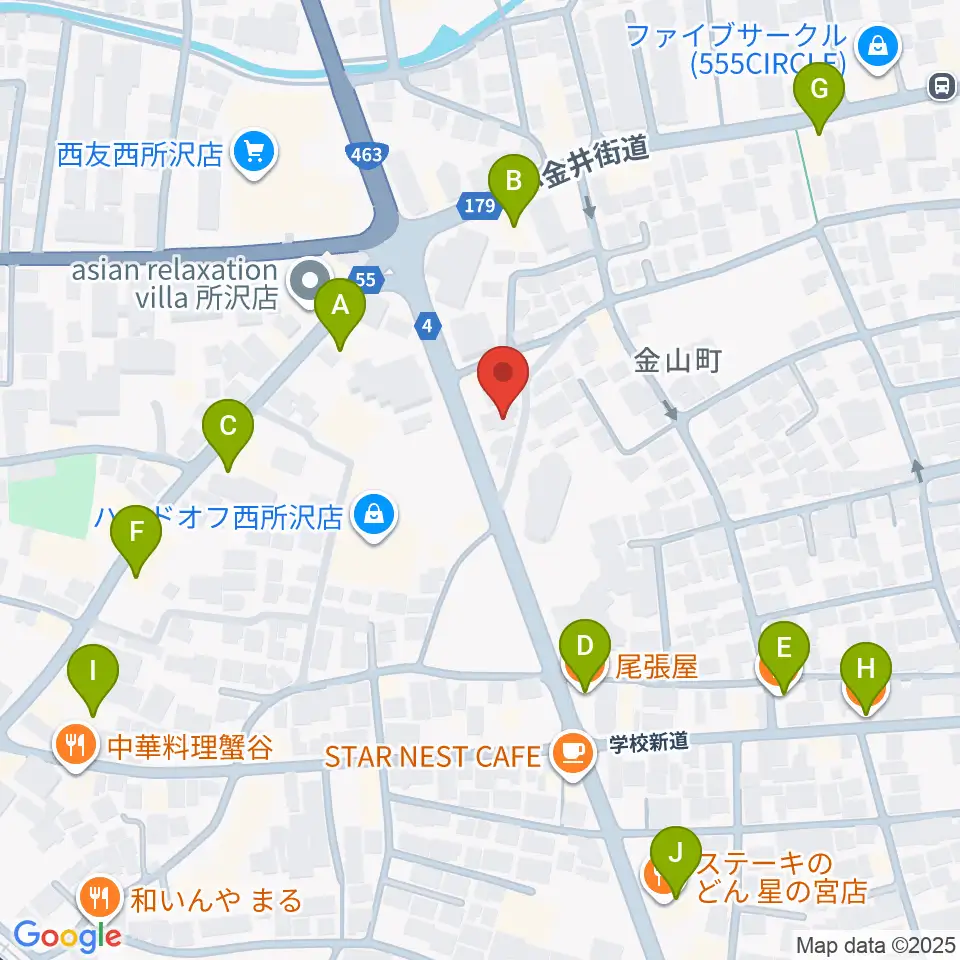 なかとみ ピアノフルート教室周辺のファミレス・ファーストフード一覧地図