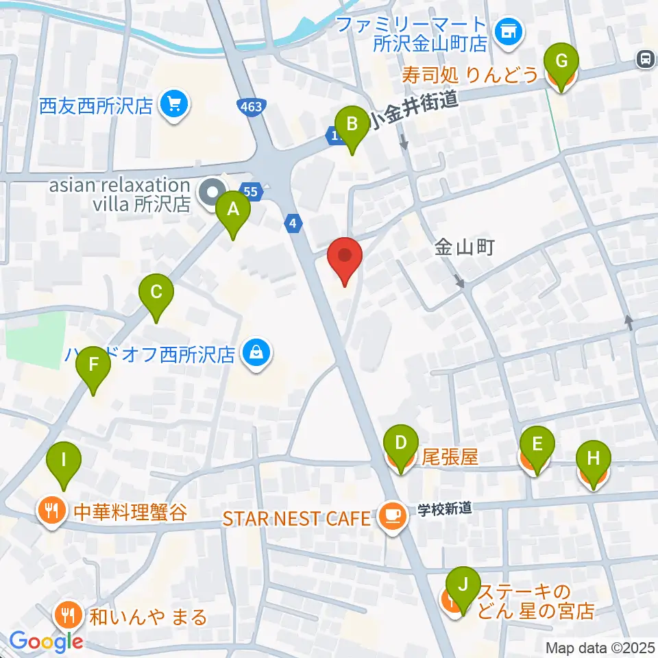 なかとみ ピアノフルート教室周辺のファミレス・ファーストフード一覧地図