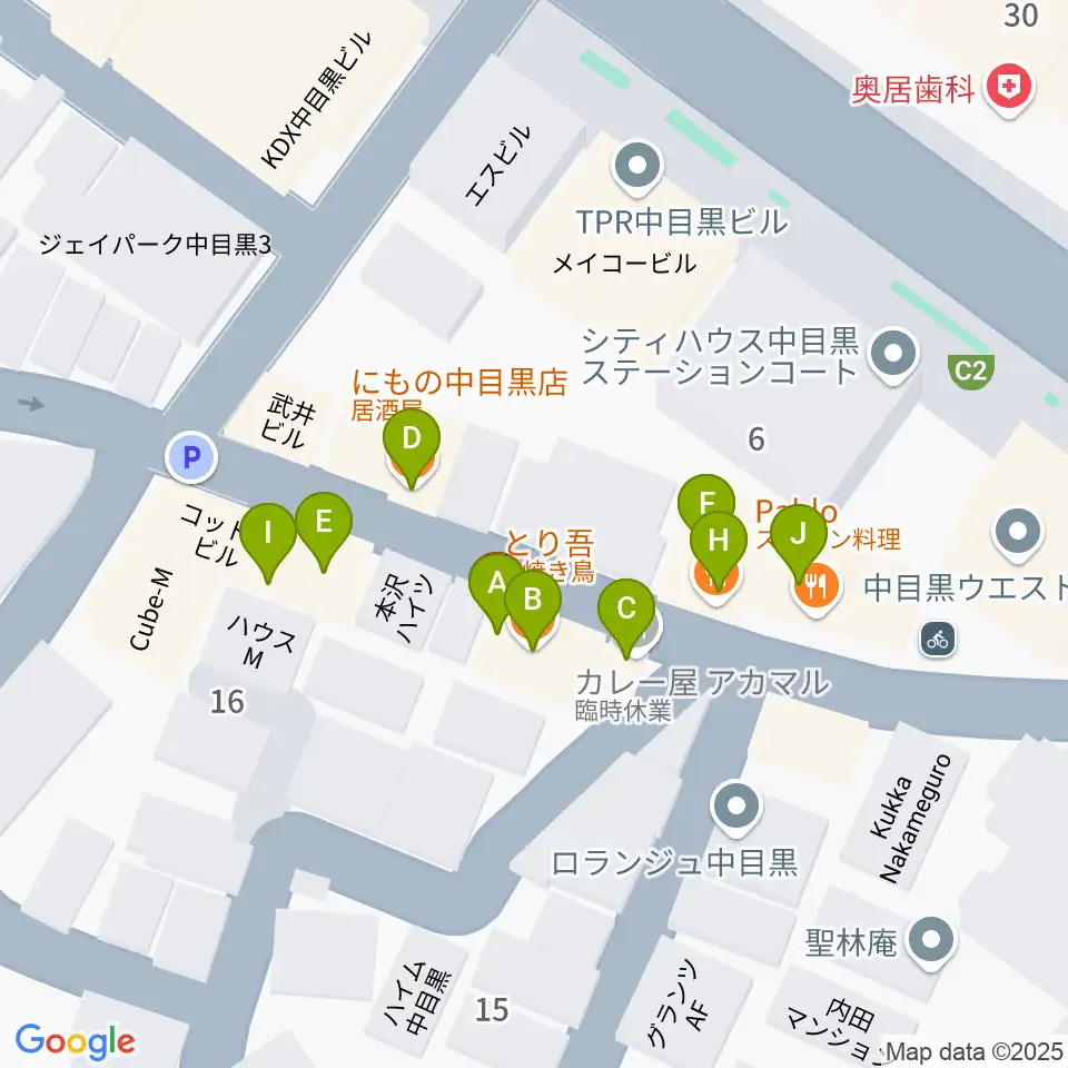 TWO-FIVEギタースクール周辺のファミレス・ファーストフード一覧地図