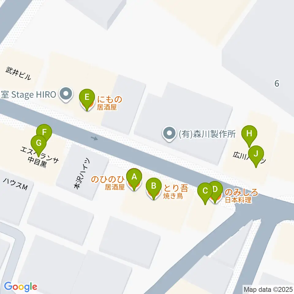 TWO-FIVEギタースクール周辺のファミレス・ファーストフード一覧地図