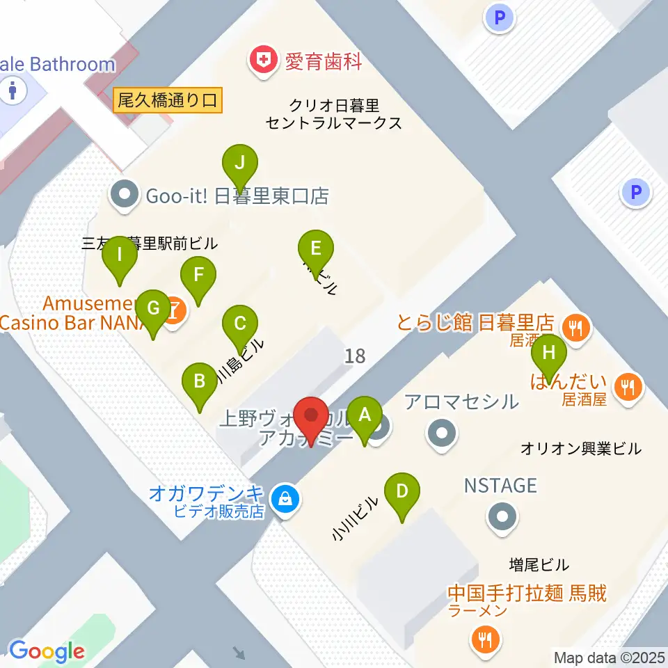 上野ヴォーカルアカデミー周辺のファミレス・ファーストフード一覧地図