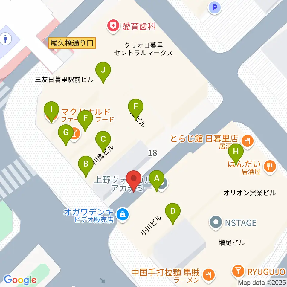 上野ヴォーカルアカデミー周辺のファミレス・ファーストフード一覧地図