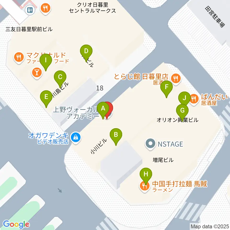上野ヴォーカルアカデミー周辺のファミレス・ファーストフード一覧地図
