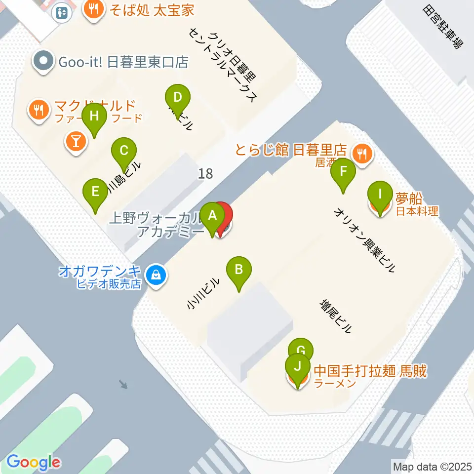 上野ヴォーカルアカデミー周辺のファミレス・ファーストフード一覧地図