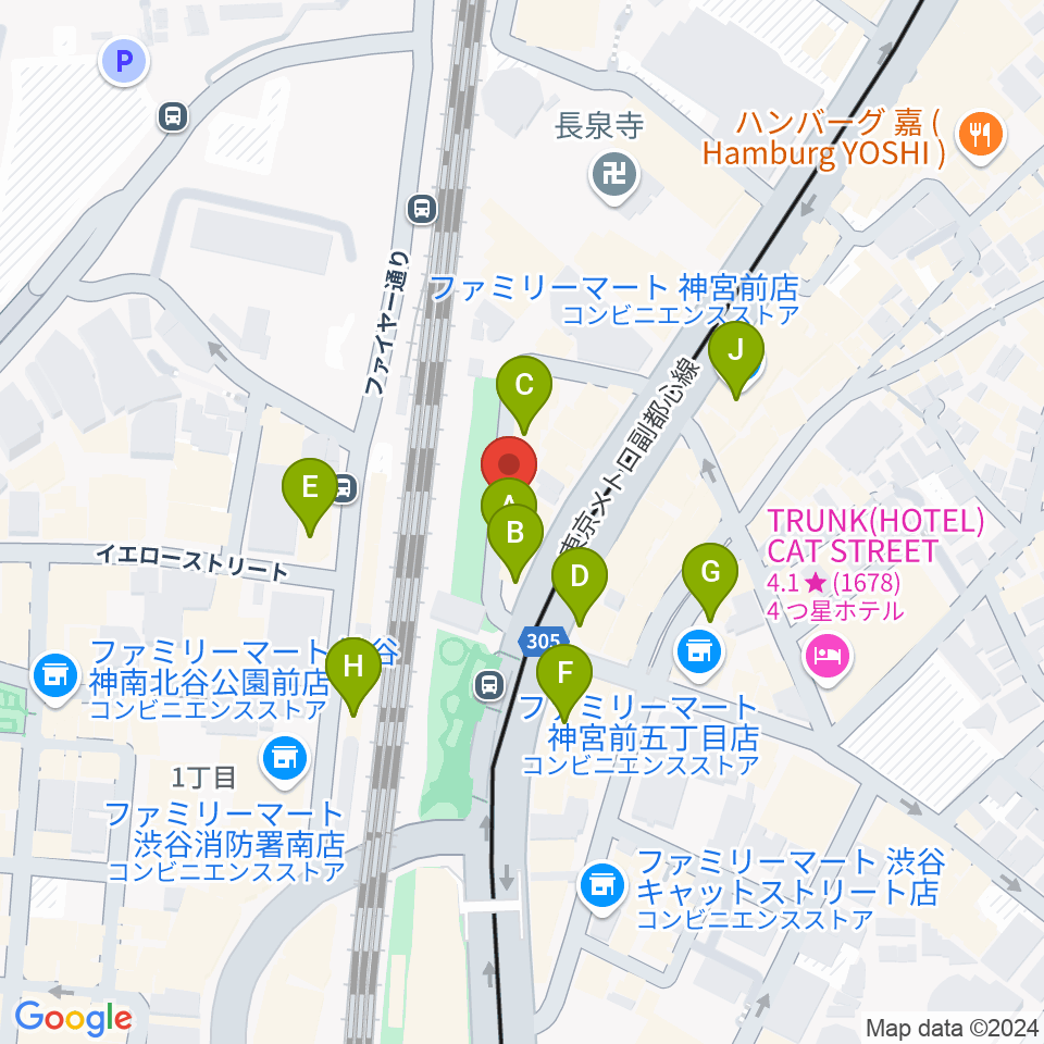 トイズミュージックスクール周辺のファミレス・ファーストフード一覧地図