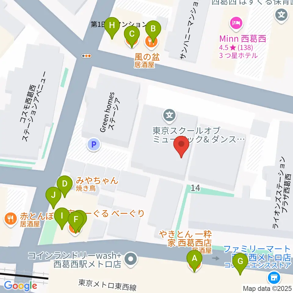 東京スクールオブミュージック&ダンス専門学校周辺のファミレス・ファーストフード一覧地図