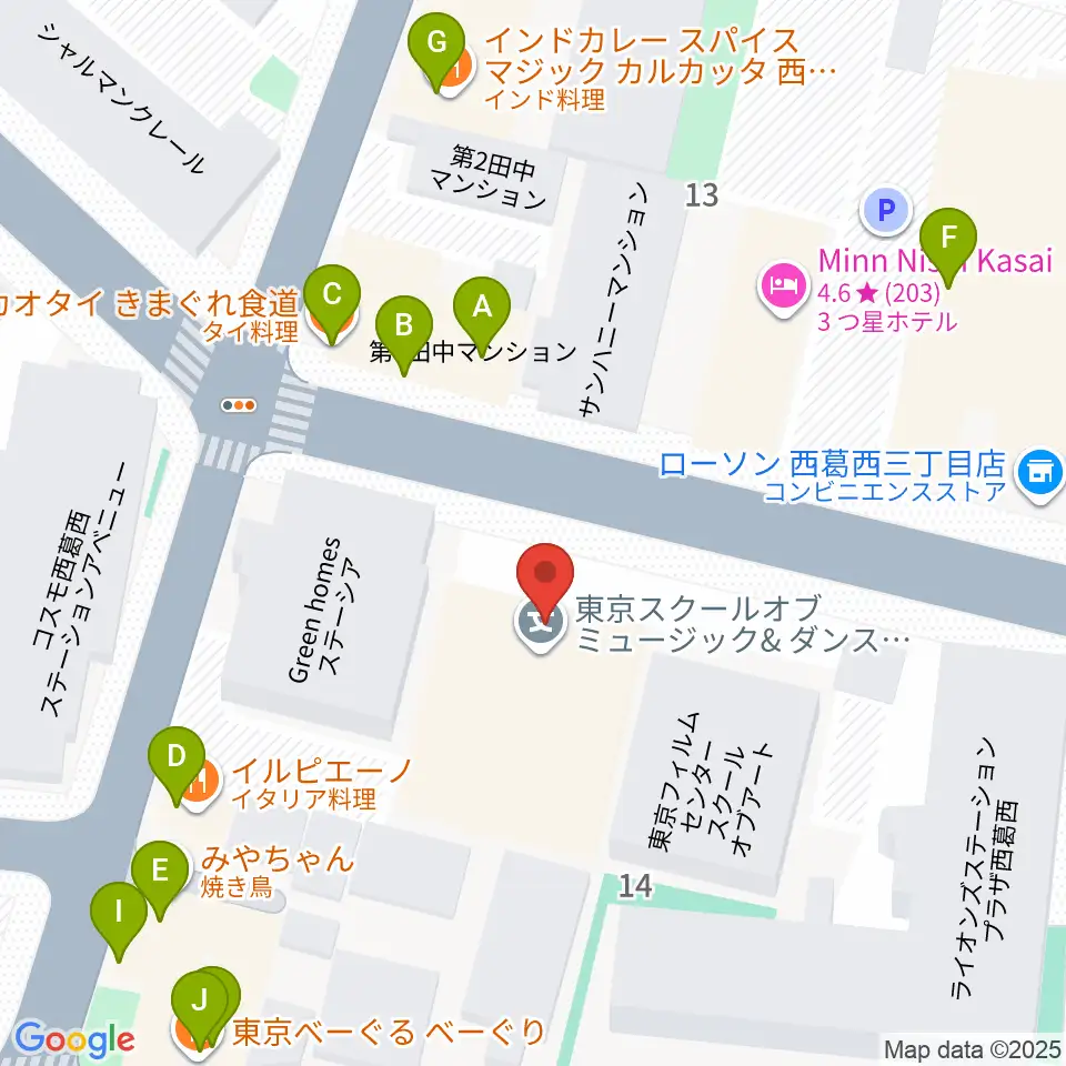 東京スクールオブミュージック＆ダンス専門学校周辺のファミレス・ファーストフード一覧地図