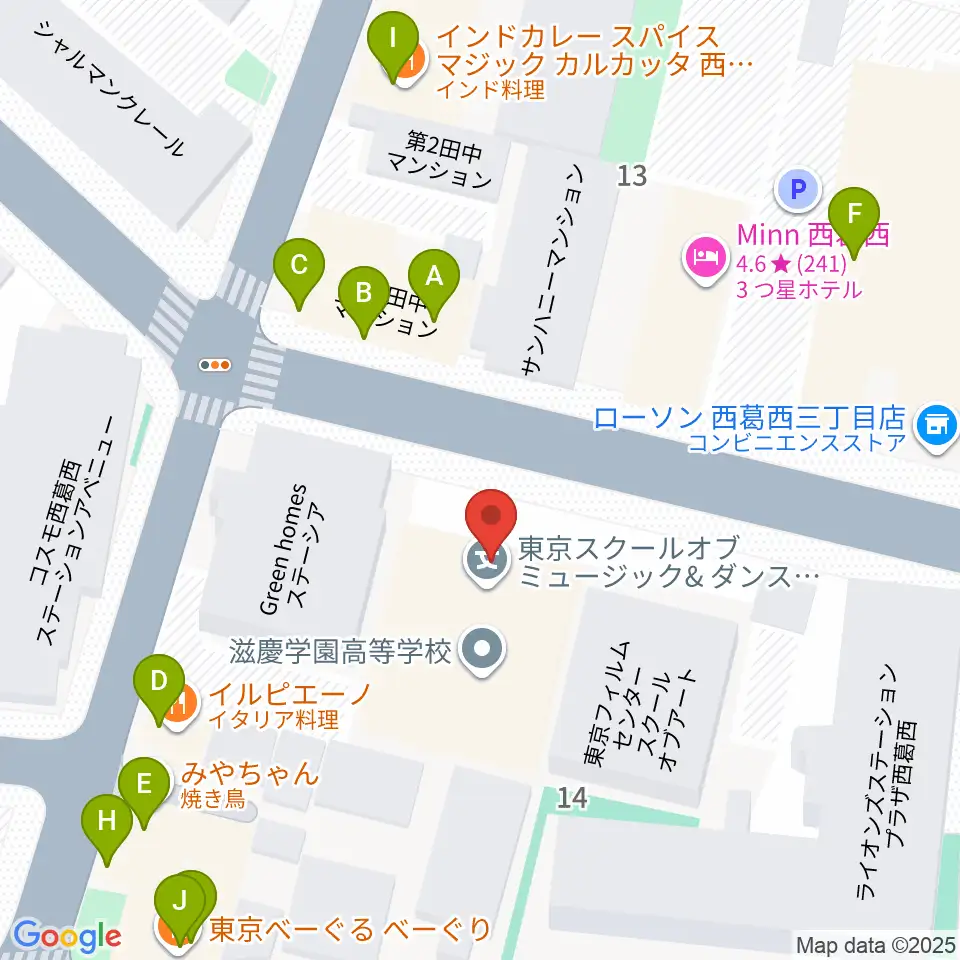 東京スクールオブミュージック＆ダンス専門学校周辺のファミレス・ファーストフード一覧地図