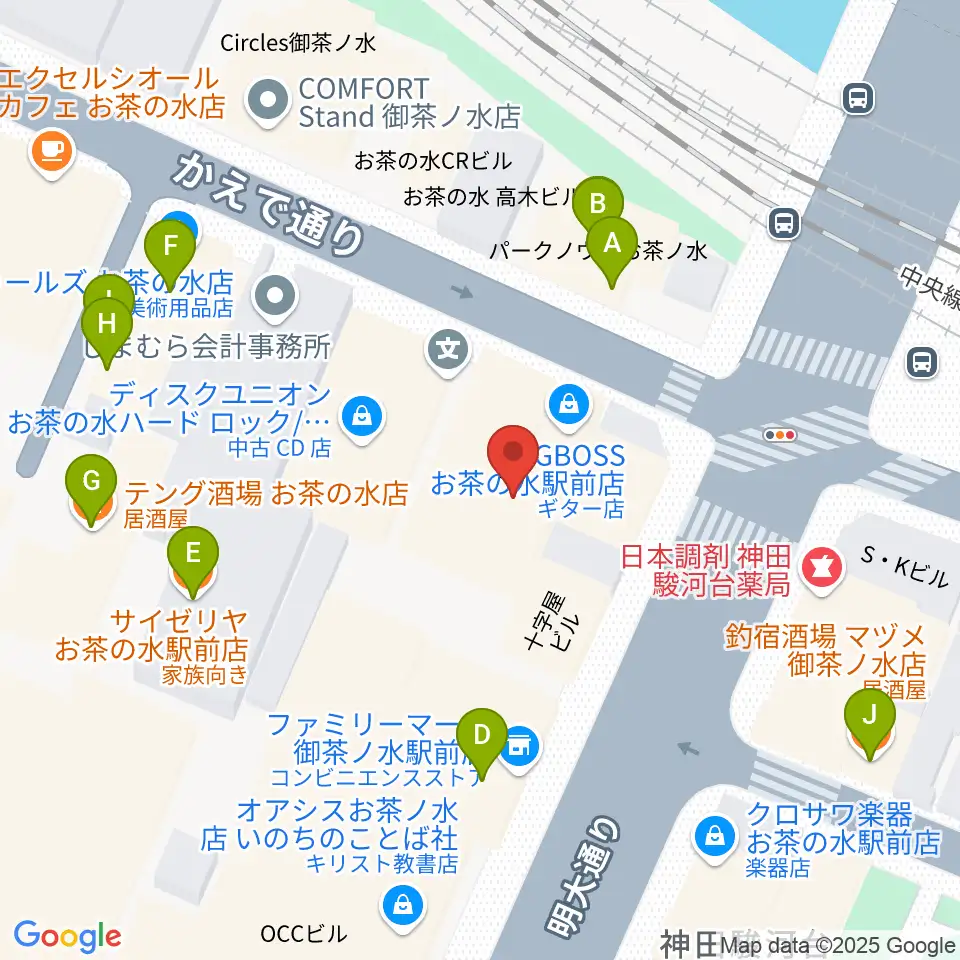 ESPギタークラフトアカデミー東京校周辺のファミレス・ファーストフード一覧地図