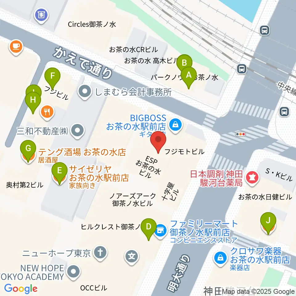 ESPギタークラフトアカデミー東京校周辺のファミレス・ファーストフード一覧地図