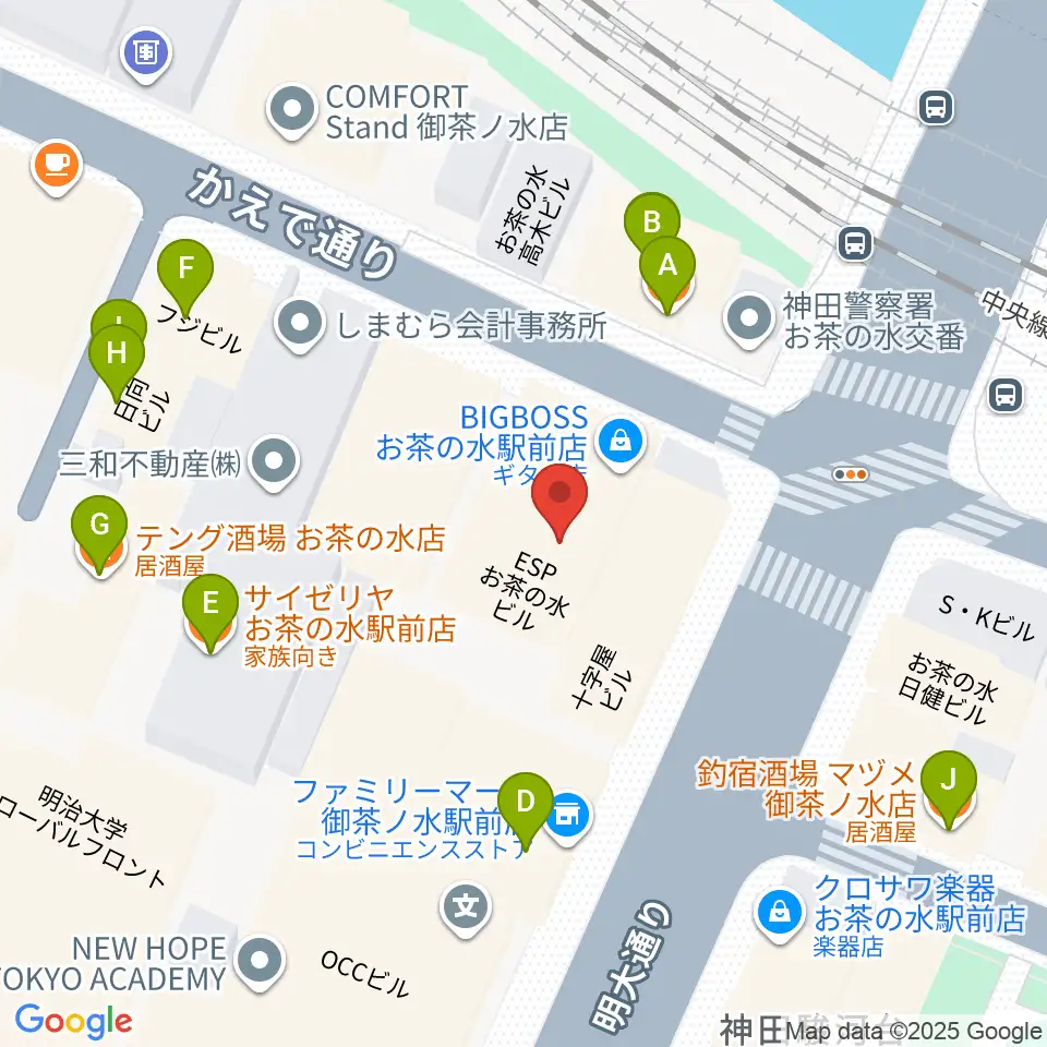 ESPギタークラフトアカデミー東京校周辺のファミレス・ファーストフード一覧地図