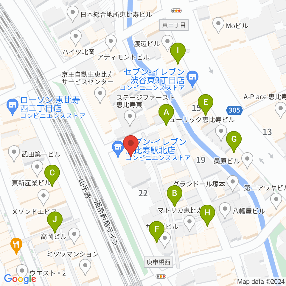 日本ピアノ調律・音楽学院周辺のファミレス・ファーストフード一覧地図