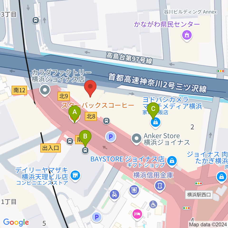 横浜音楽院周辺のファミレス・ファーストフード一覧地図