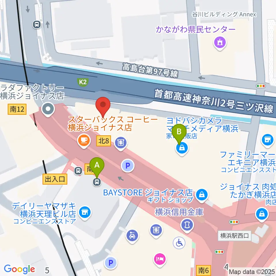 横浜音楽院周辺のファミレス・ファーストフード一覧地図