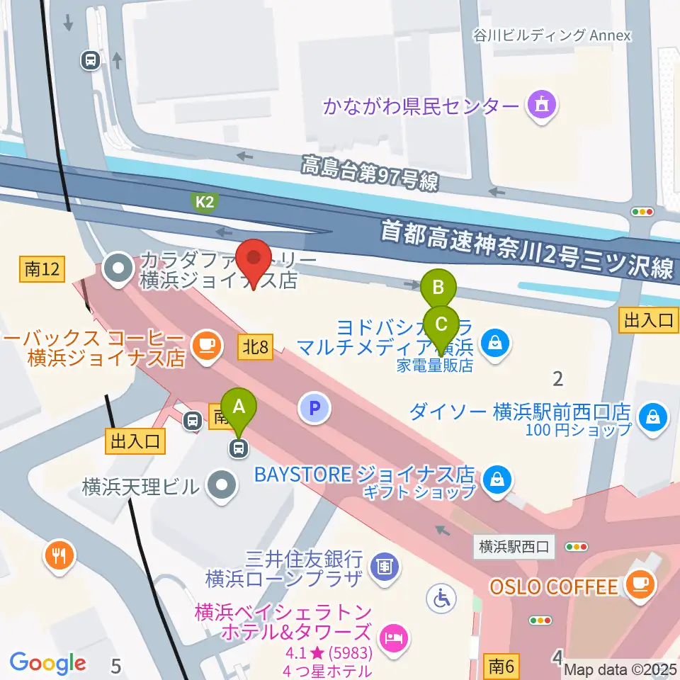 横浜音楽院周辺のファミレス・ファーストフード一覧地図