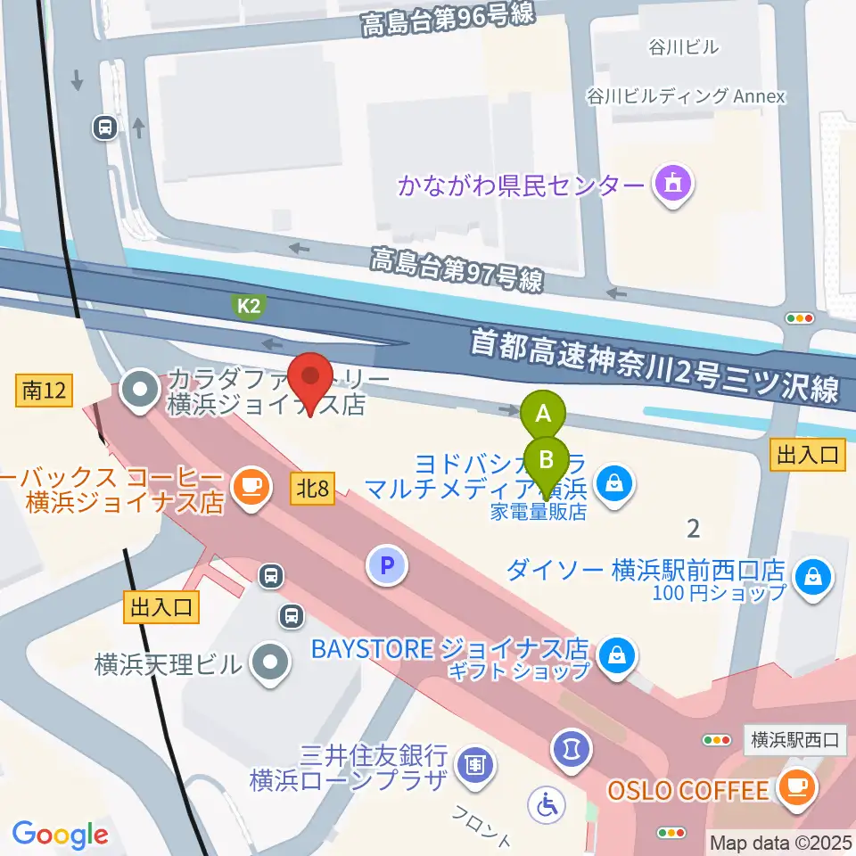 横浜音楽院周辺のファミレス・ファーストフード一覧地図