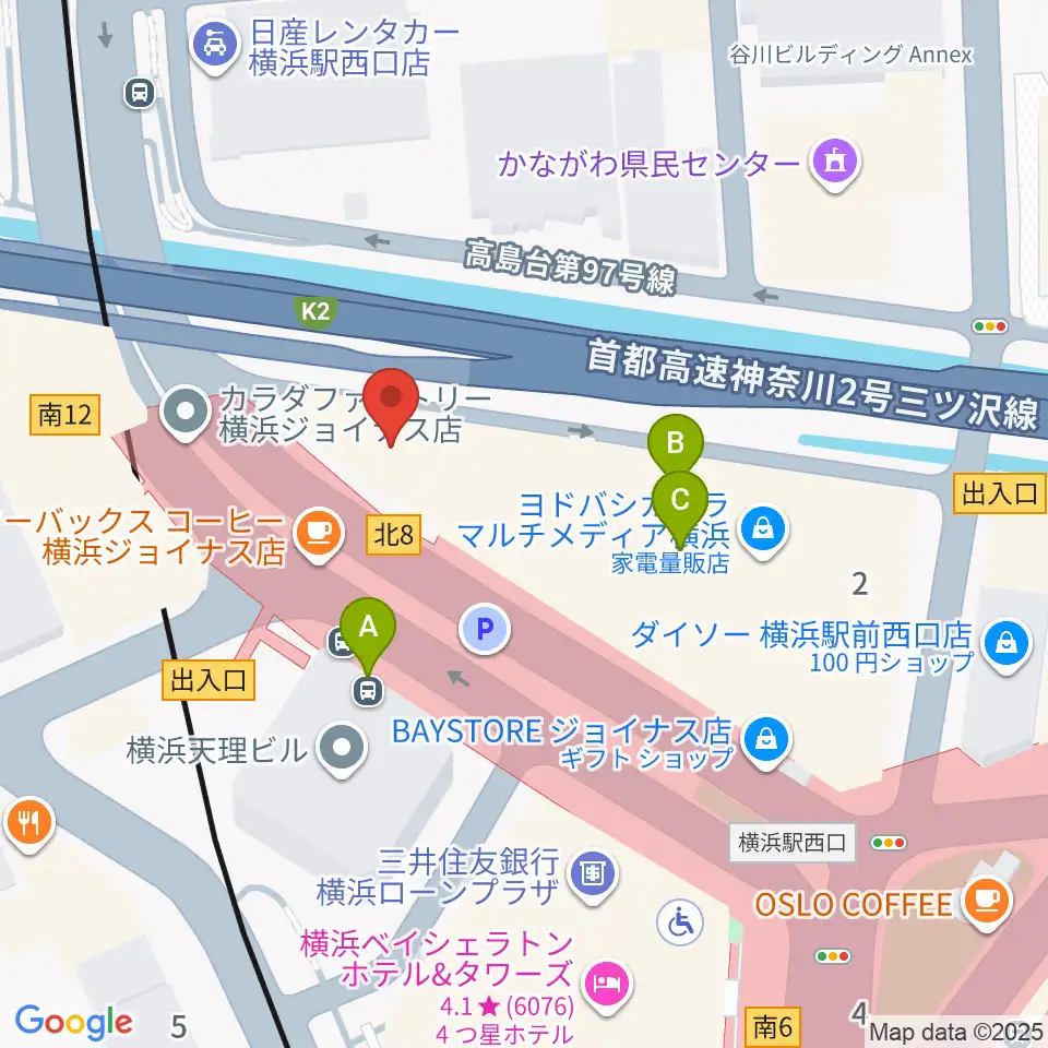 横浜音楽院周辺のファミレス・ファーストフード一覧地図