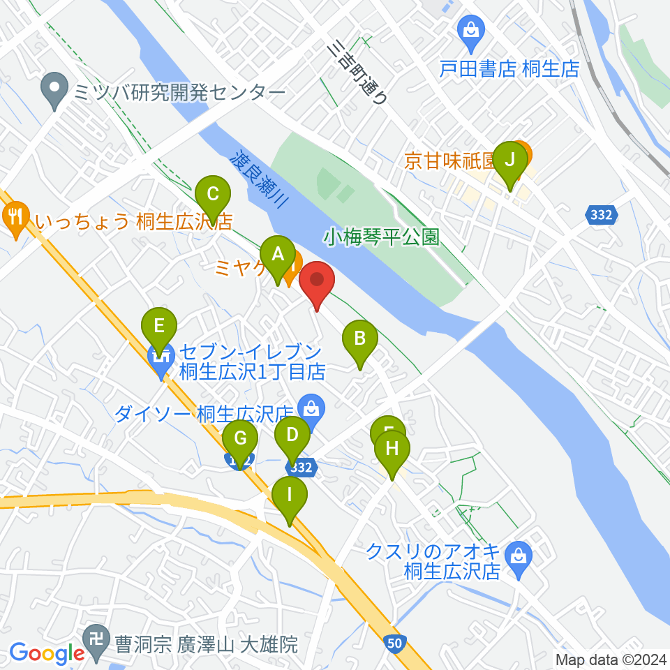 J-music ボーカル音楽教室周辺のファミレス・ファーストフード一覧地図