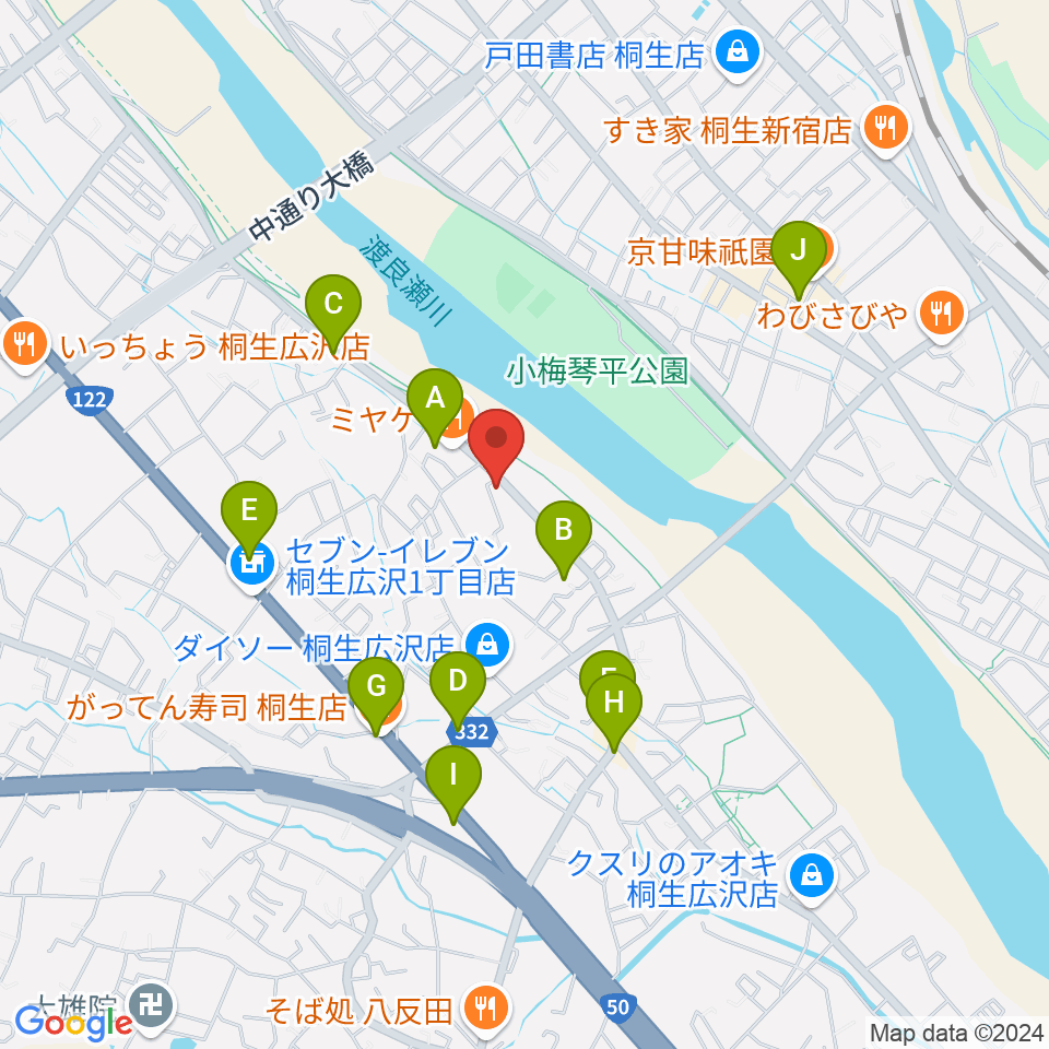 J-music ボーカル音楽教室周辺のファミレス・ファーストフード一覧地図