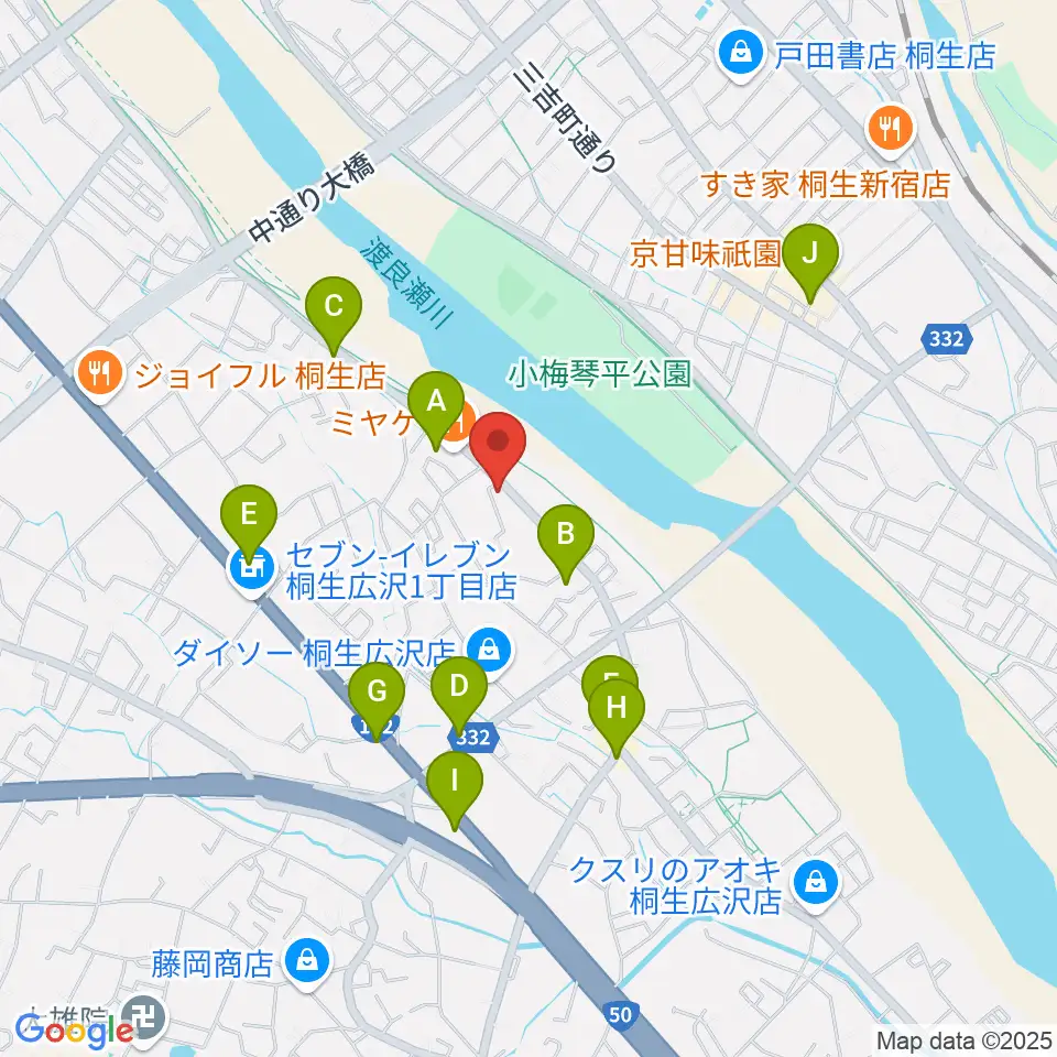 J-music ボーカル音楽教室周辺のファミレス・ファーストフード一覧地図
