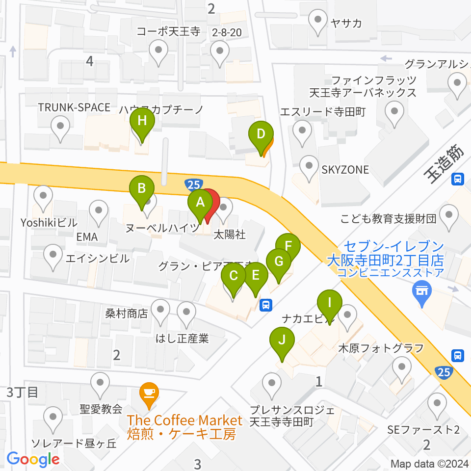 うえはミュージックフォレスト周辺のファミレス・ファーストフード一覧地図