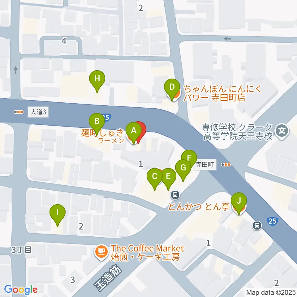 うえはミュージックフォレスト周辺のファミレス・ファーストフード一覧地図