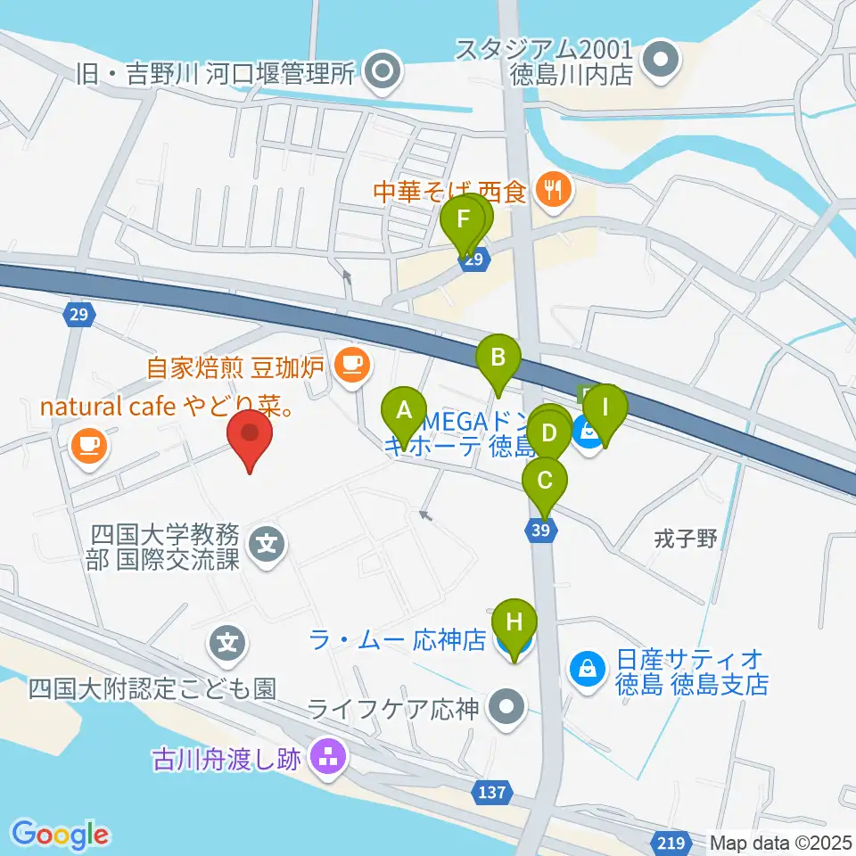 四国大学短期大学部音楽科周辺のファミレス・ファーストフード一覧地図