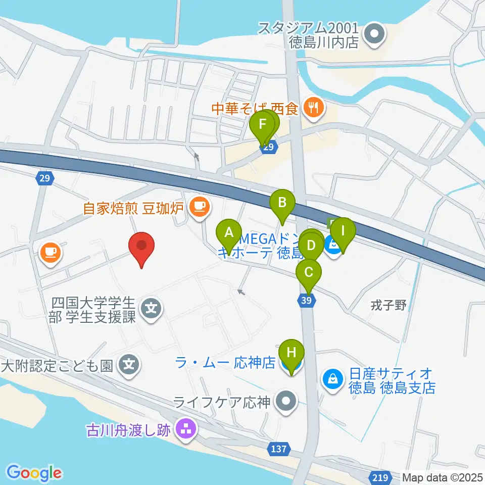 四国大学短期大学部音楽科周辺のファミレス・ファーストフード一覧地図