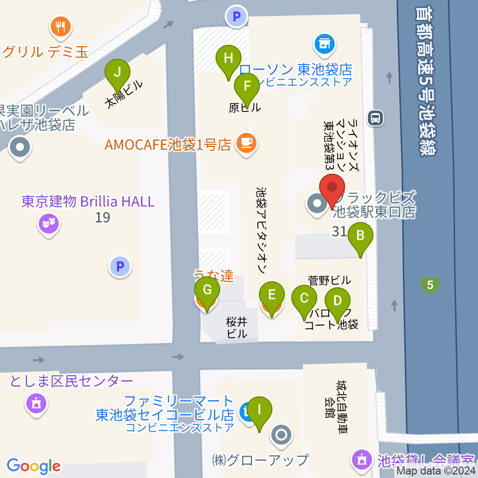 東京ミューズ・アカデミー周辺のファミレス・ファーストフード一覧地図