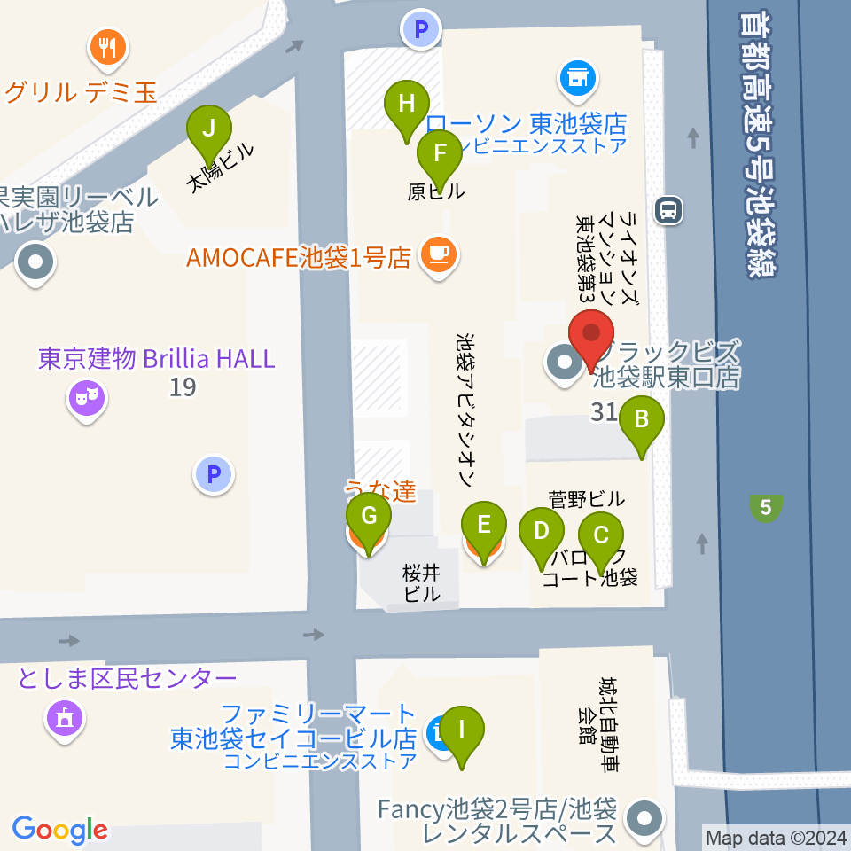 東京ミューズ・アカデミー周辺のファミレス・ファーストフード一覧地図